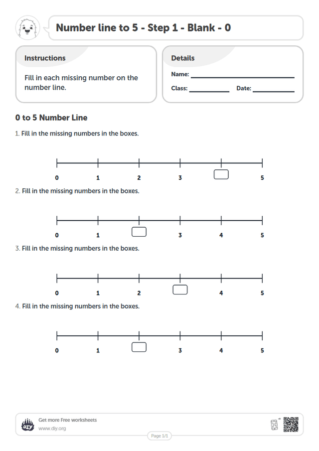 Number line to 5 - Step 1 - Blank - 0 page 1
