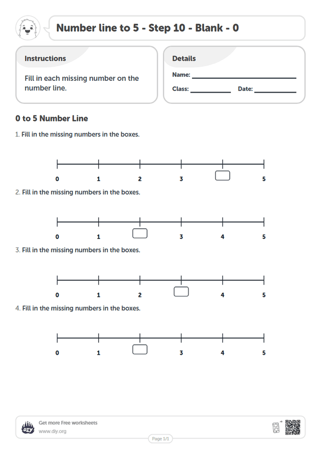 Number line to 5 - Step 10 - Blank - 0 page 1