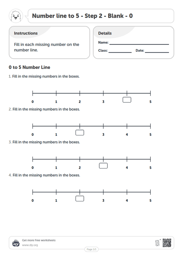 Number line to 5 - Step 2 - Blank - 0 page 1