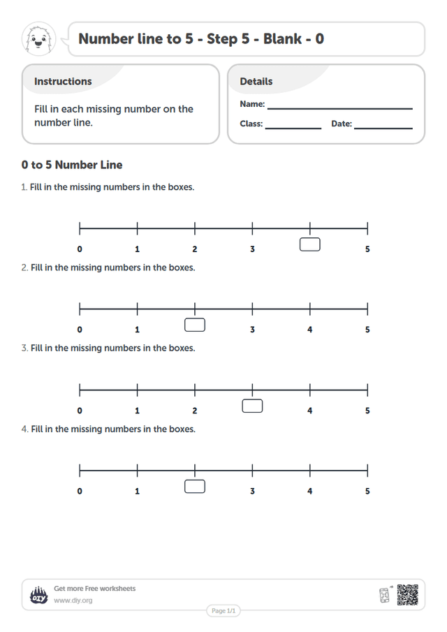 Number line to 5 - Step 5 - Blank - 0 page 1