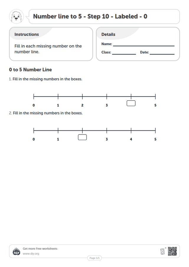 Number line to 5 - Step 10 - Labeled - 0 page 1