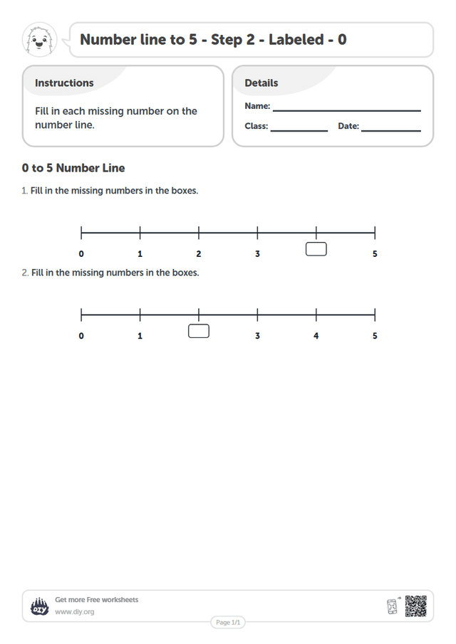 Number line to 5 - Step 2 - Labeled - 0 page 1