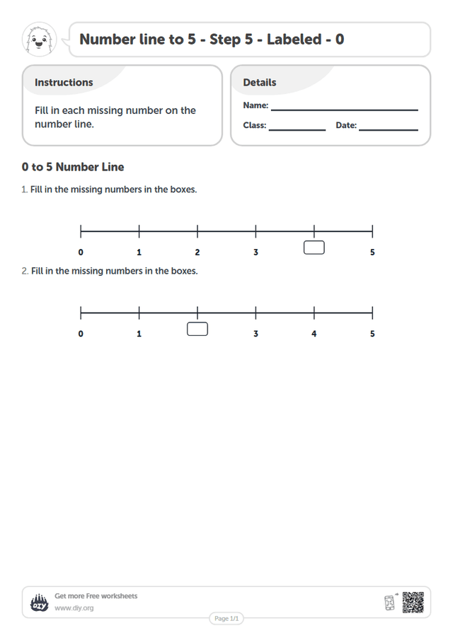 Number line to 5 - Step 5 - Labeled - 0 page 1