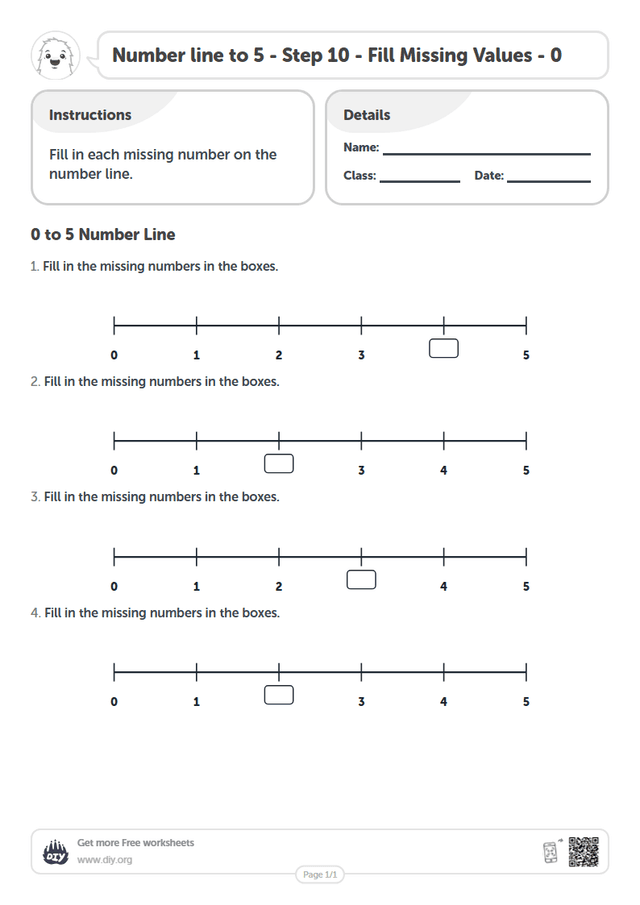 Number line to 5 - Step 10 - Fill Missing Values - 0 page 1