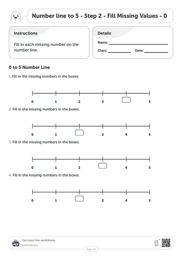 Number line to 5 - Step 2 - Fill Missing Values - 0 page 1