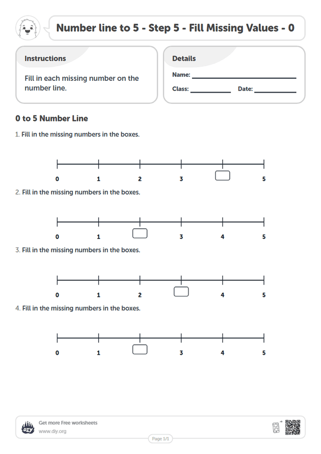 Number line to 5 - Step 5 - Fill Missing Values - 0 page 1