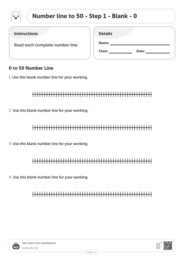 Number line to 50 - Step 1 - Blank - 0 page 1