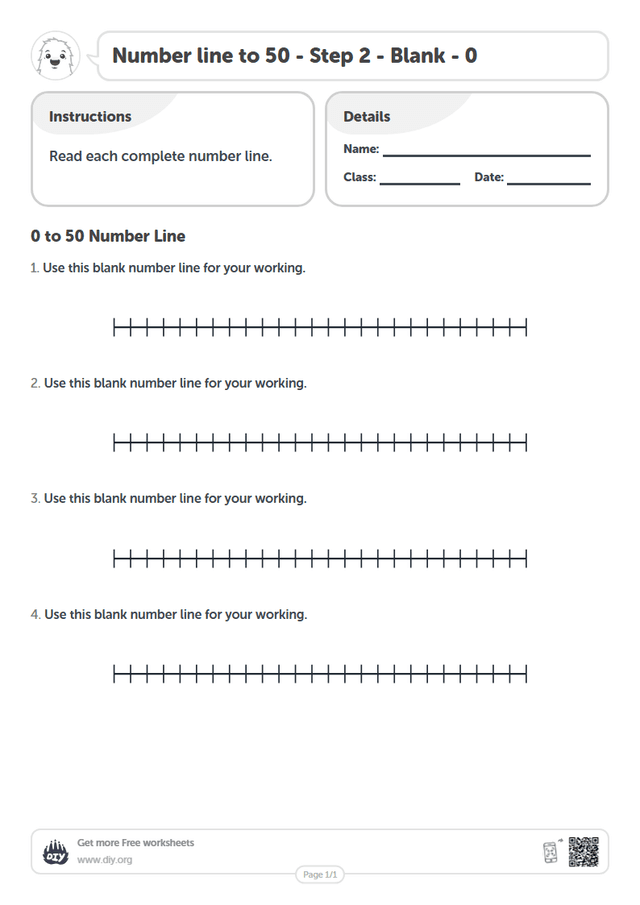 Number line to 50 - Step 2 - Blank - 0 page 1