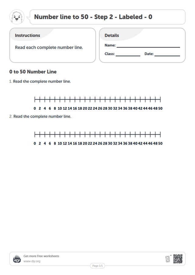 Number line to 50 - Step 2 - Labeled - 0 page 1