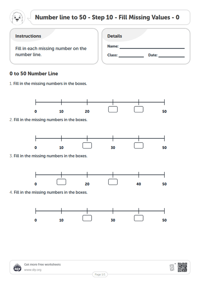 Number line to 50 - Step 10 - Fill Missing Values - 0 page 1