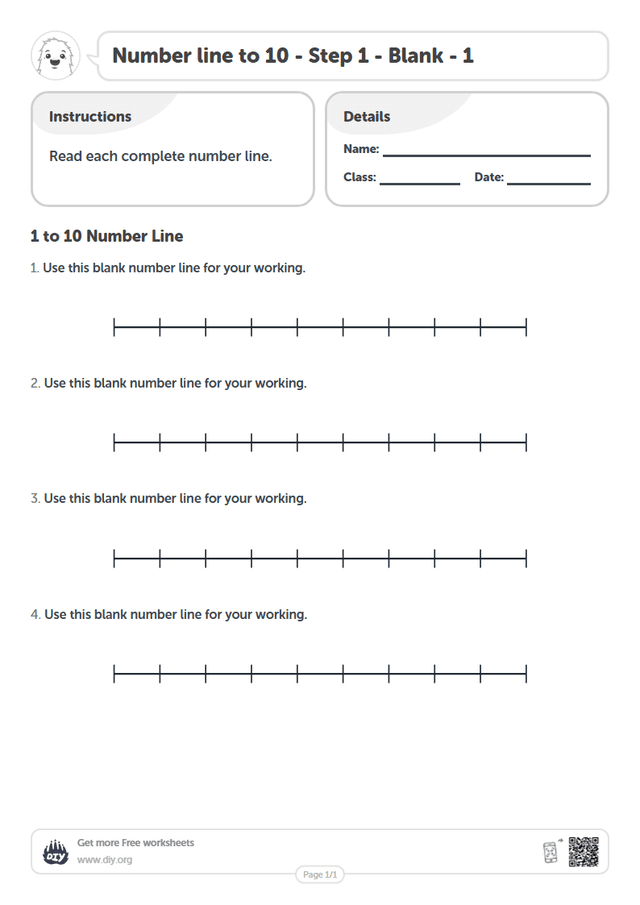 Number line to 10 - Step 1 - Blank - 1 page 1