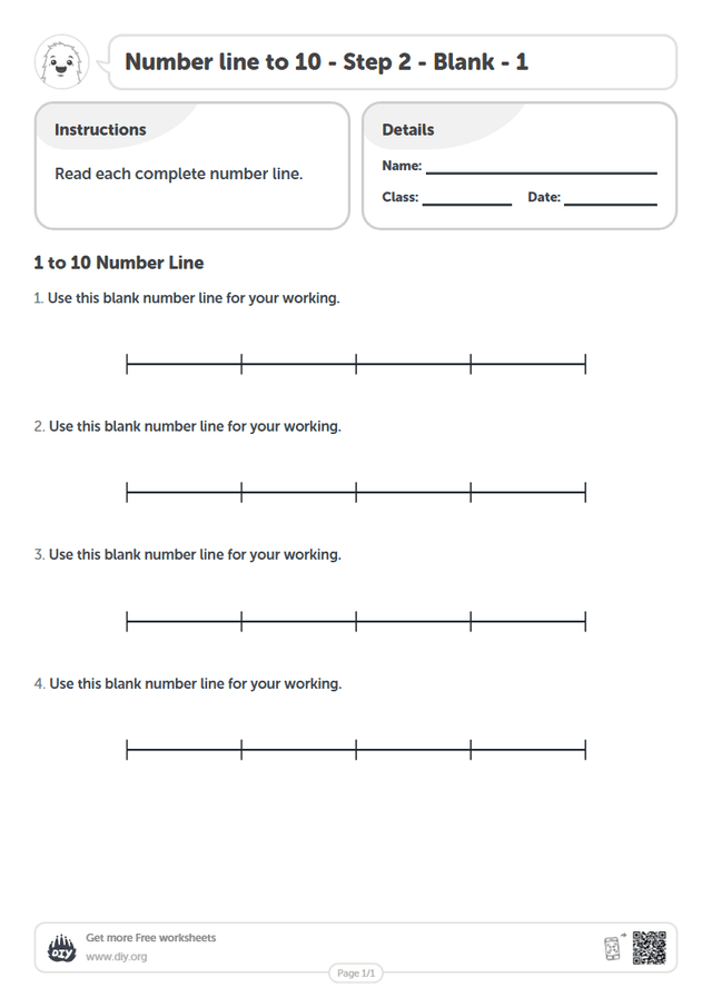 Number line to 10 - Step 2 - Blank - 1 page 1