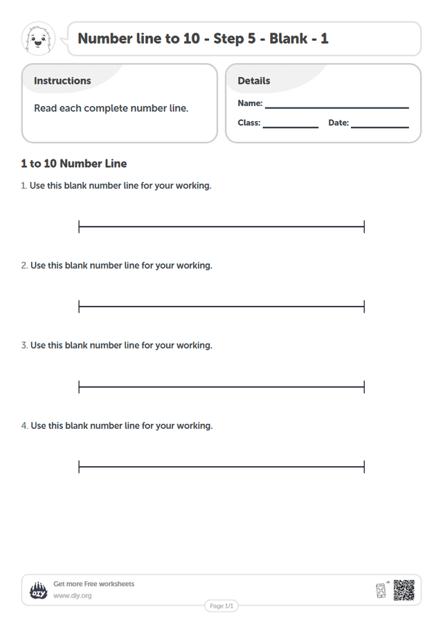 Number line to 10 - Step 5 - Blank - 1 page 1