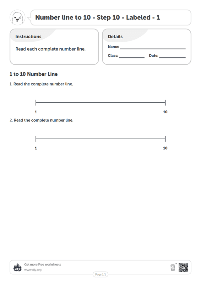 Number line to 10 - Step 10 - Labeled - 1 page 1