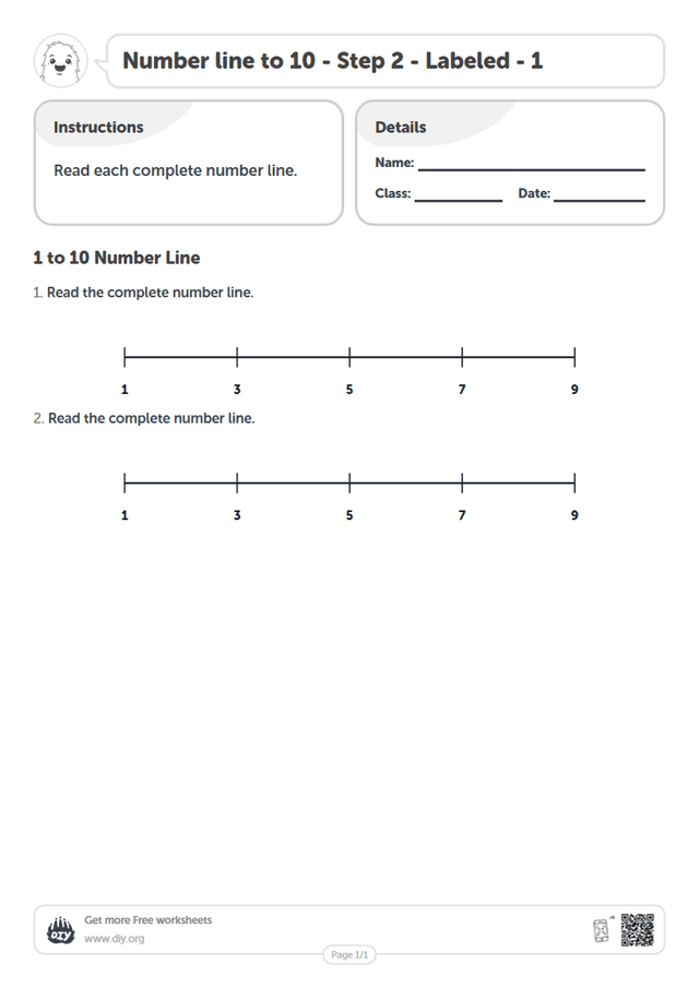 Number line to 10 - Step 2 - Labeled - 1 page 1