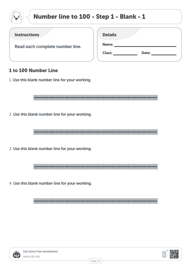 Number line to 100 - Step 1 - Blank - 1 page 1