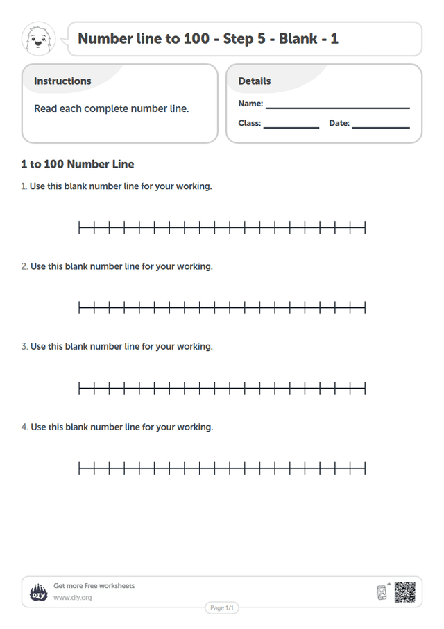 Number line to 100 - Step 5 - Blank - 1 page 1