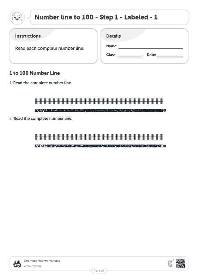 Number line to 100 - Step 1 - Labeled - 1 page 1