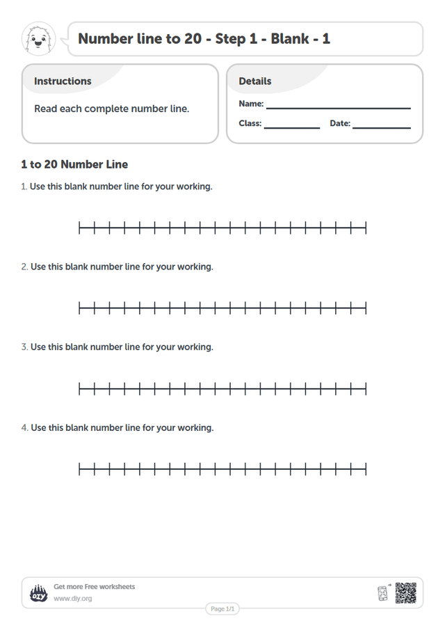 Number line to 20 - Step 1 - Blank - 1 page 1