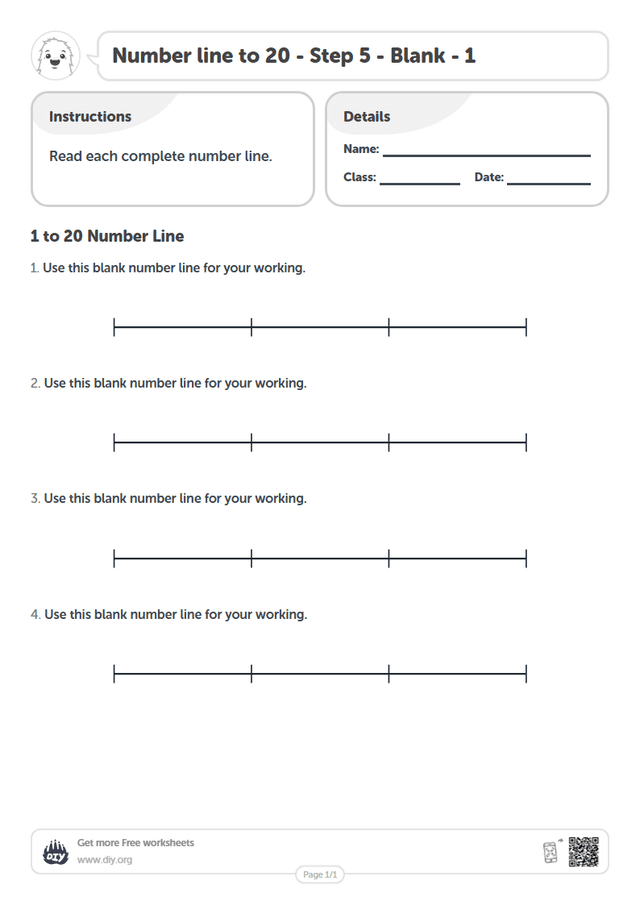 Number line to 20 - Step 5 - Blank - 1 page 1