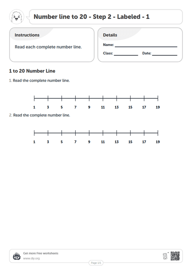 Number line to 20 - Step 2 - Labeled - 1 page 1