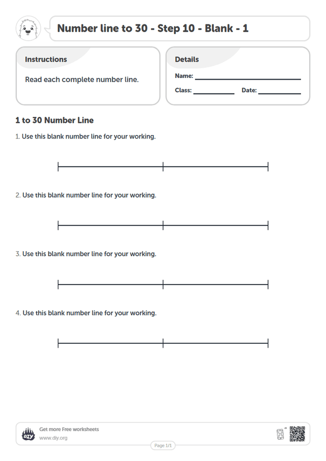 Number line to 30 - Step 10 - Blank - 1 page 1