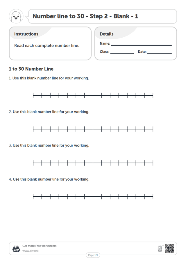 Number line to 30 - Step 2 - Blank - 1 page 1
