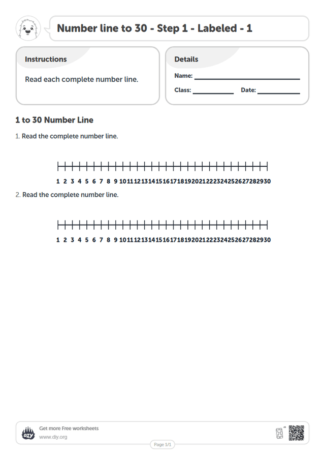 Number line to 30 - Step 1 - Labeled - 1 page 1