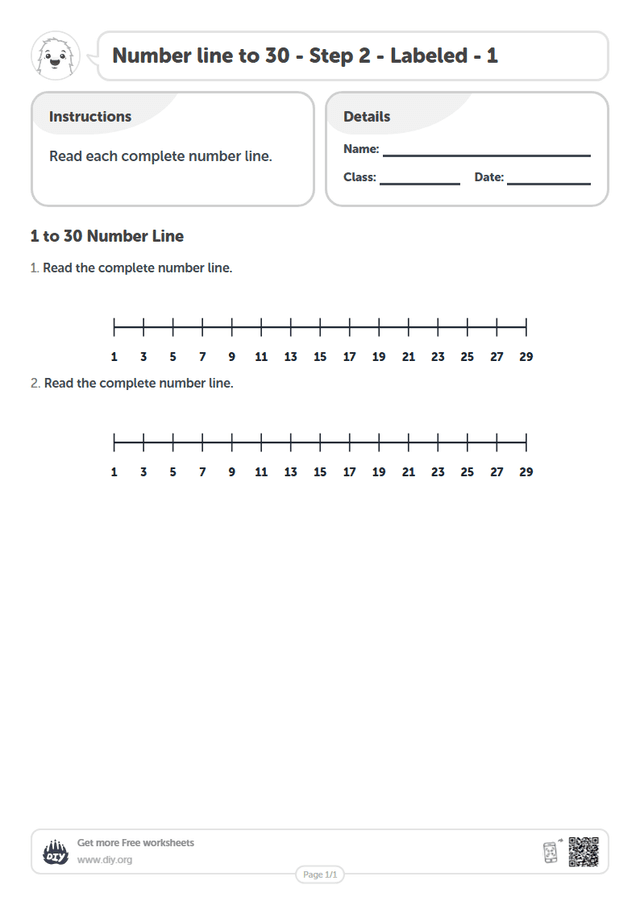 Number line to 30 - Step 2 - Labeled - 1 page 1