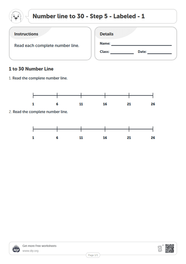 Number line to 30 - Step 5 - Labeled - 1 page 1