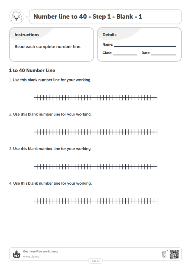 Number line to 40 - Step 1 - Blank - 1 page 1