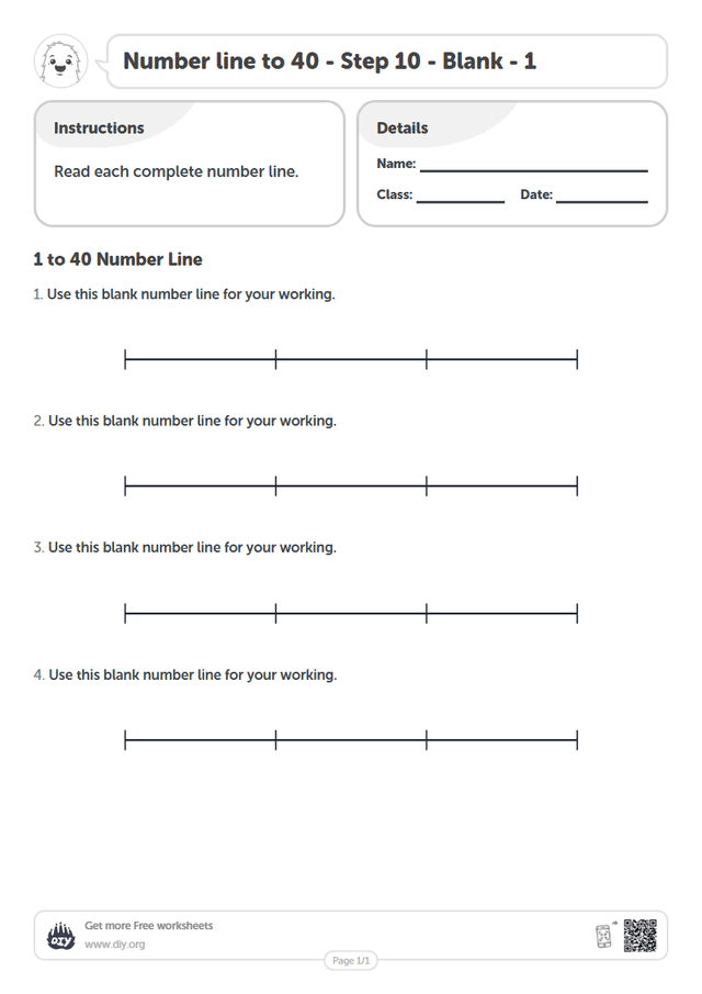Number line to 40 - Step 10 - Blank - 1 page 1
