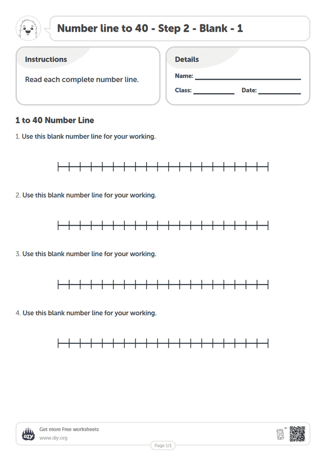 Number line to 40 - Step 2 - Blank - 1 page 1