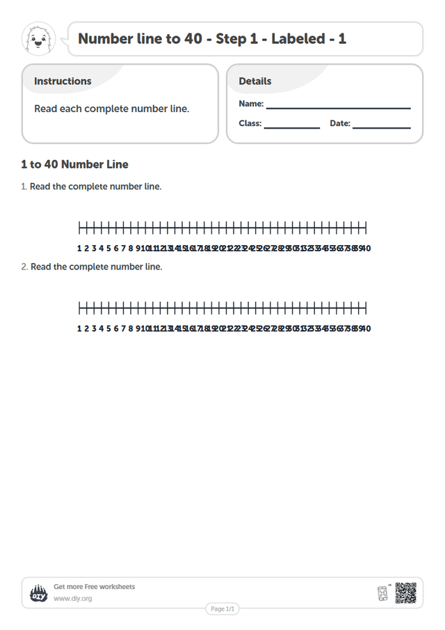 Number line to 40 - Step 1 - Labeled - 1 page 1