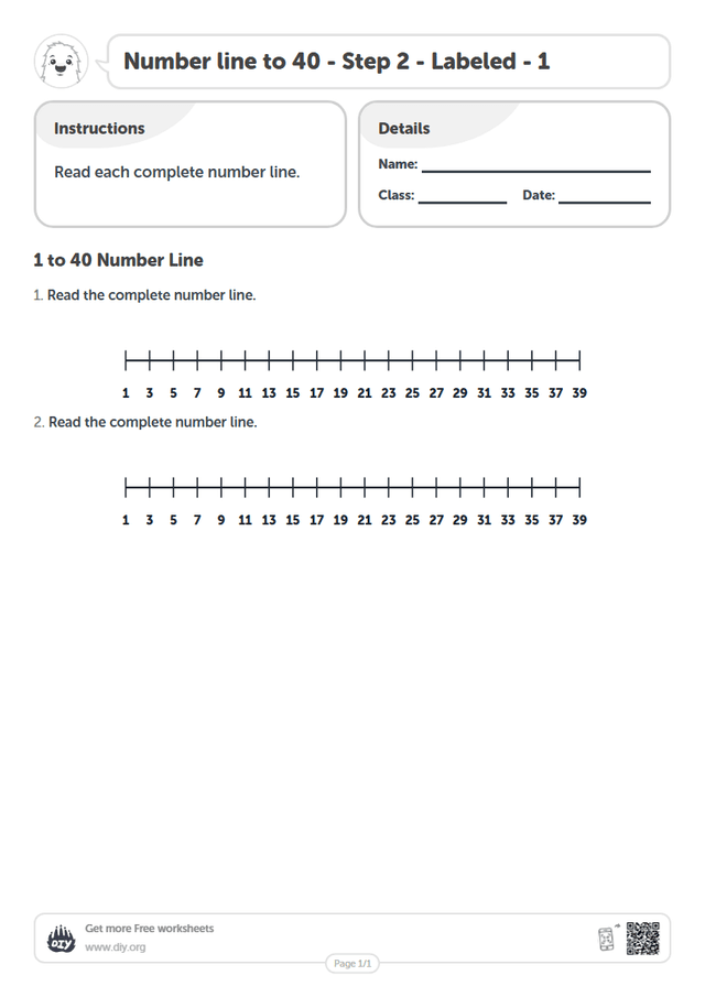 Number line to 40 - Step 2 - Labeled - 1 page 1
