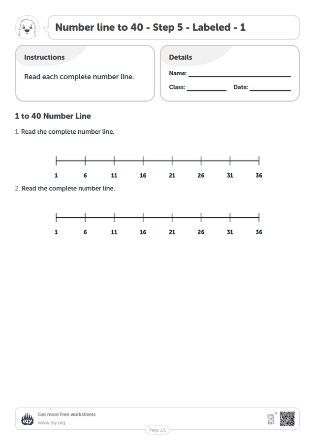 Number line to 40 - Step 5 - Labeled - 1 page 1