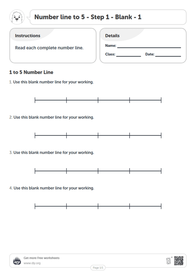 Number line to 5 - Step 1 - Blank - 1 page 1