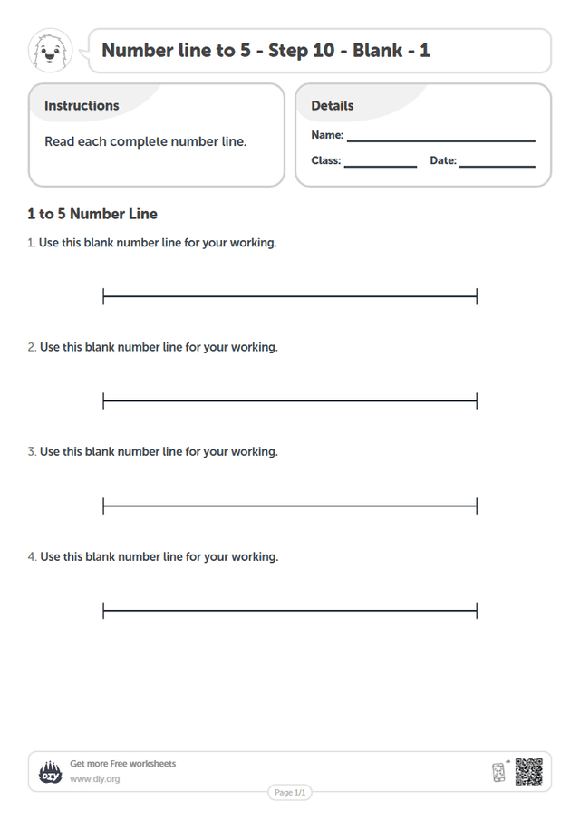 Number line to 5 - Step 10 - Blank - 1 page 1