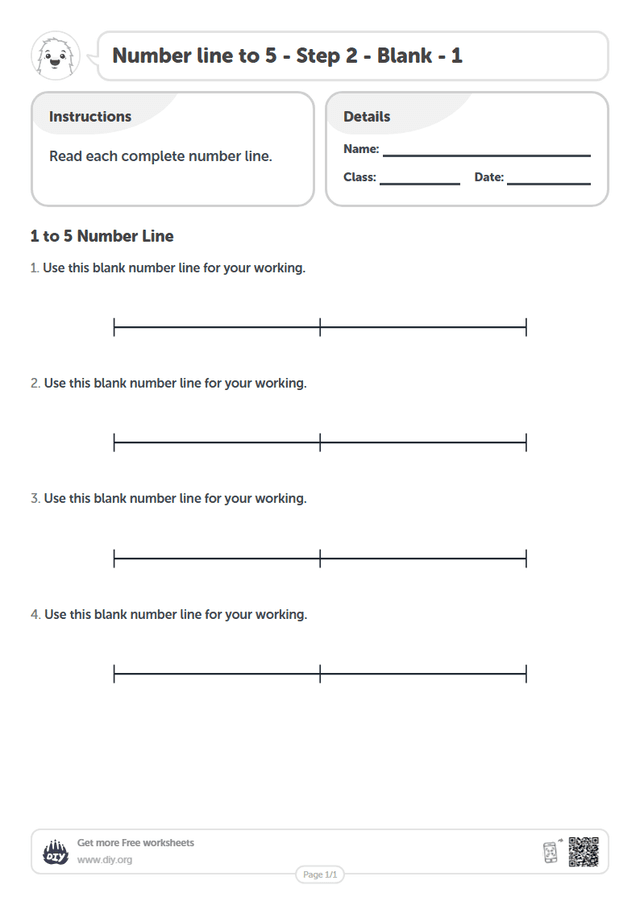 Number line to 5 - Step 2 - Blank - 1 page 1