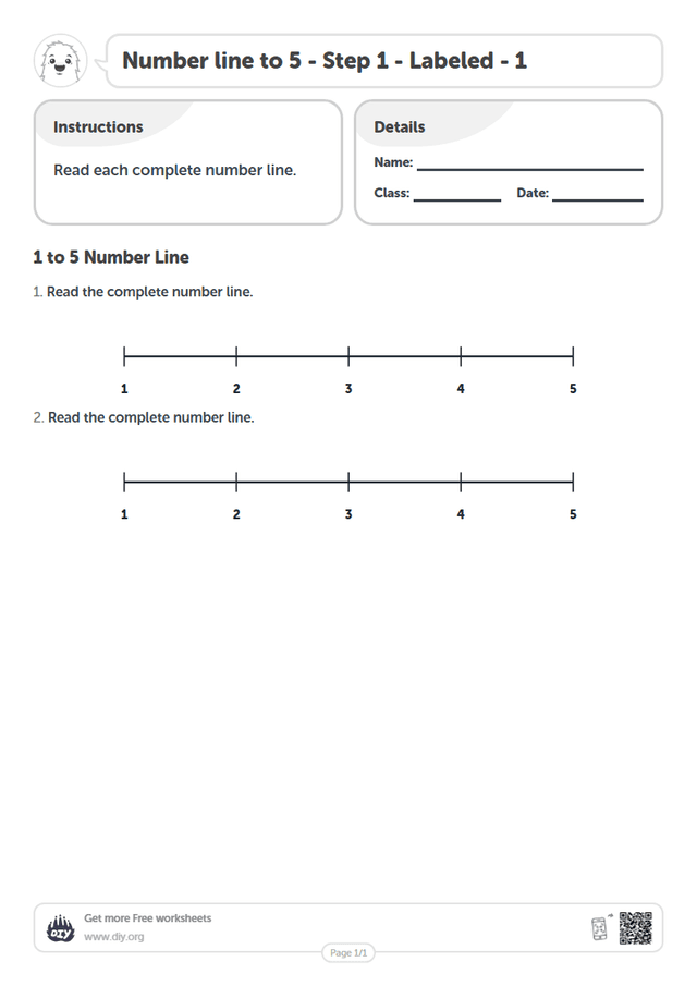 Number line to 5 - Step 1 - Labeled - 1 page 1