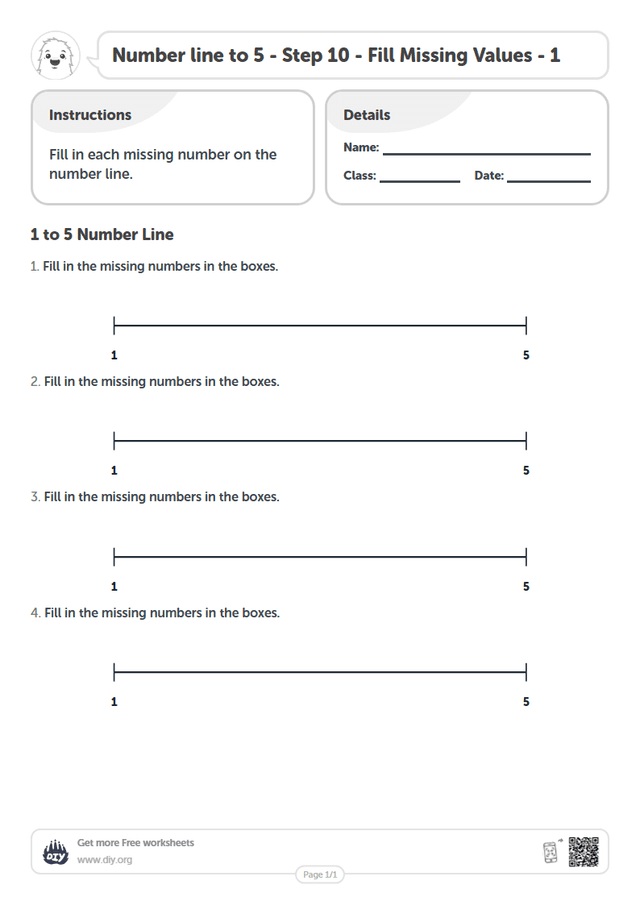 Number line to 5 - Step 10 - Fill Missing Values - 1 page 1