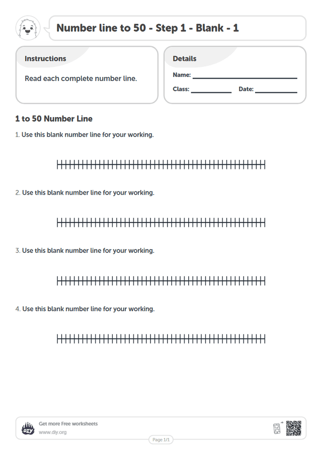 Number line to 50 - Step 1 - Blank - 1 page 1