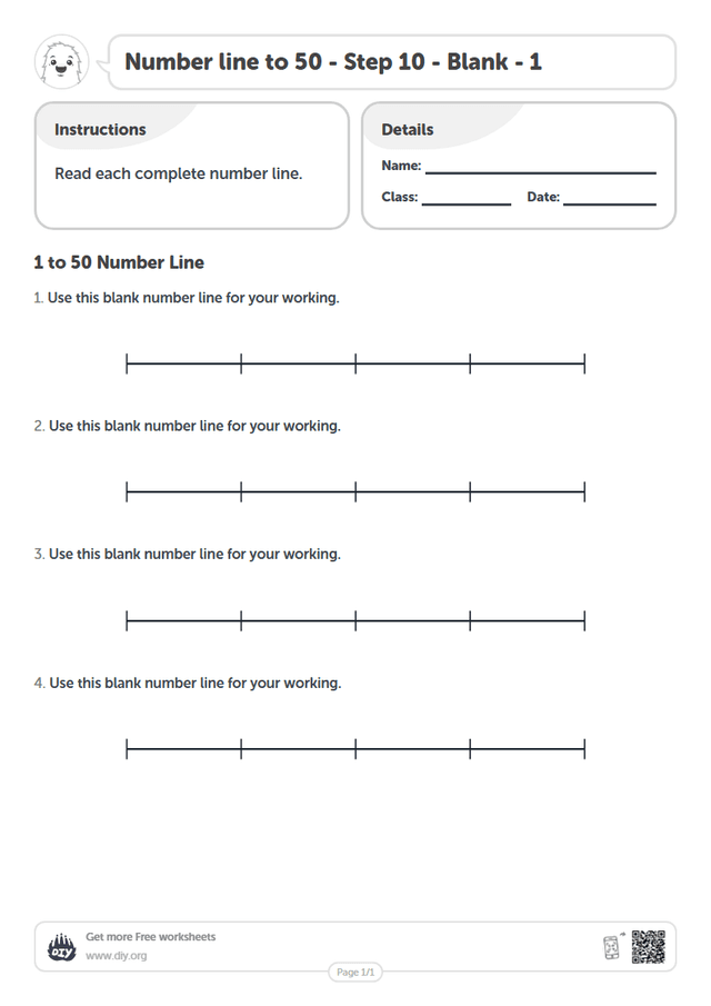Number line to 50 - Step 10 - Blank - 1 page 1