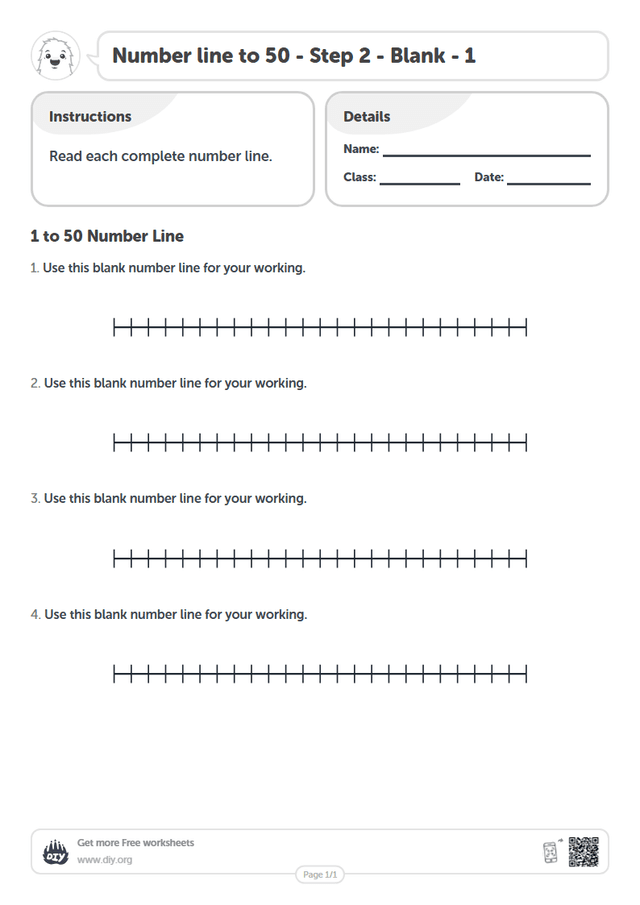 Number line to 50 - Step 2 - Blank - 1 page 1