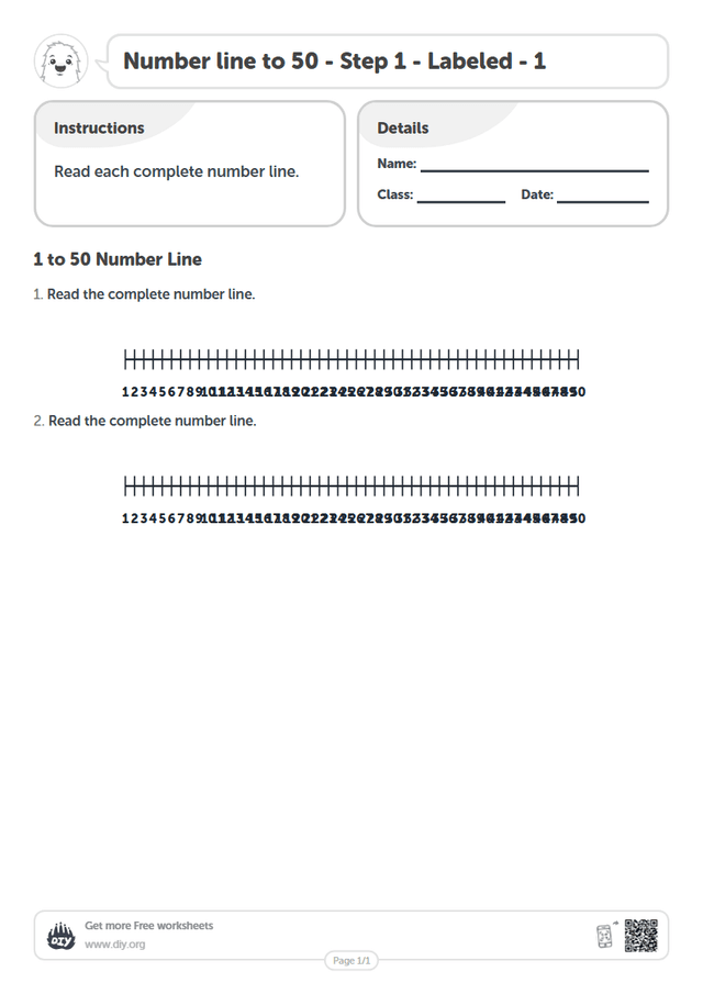 Number line to 50 - Step 1 - Labeled - 1 page 1