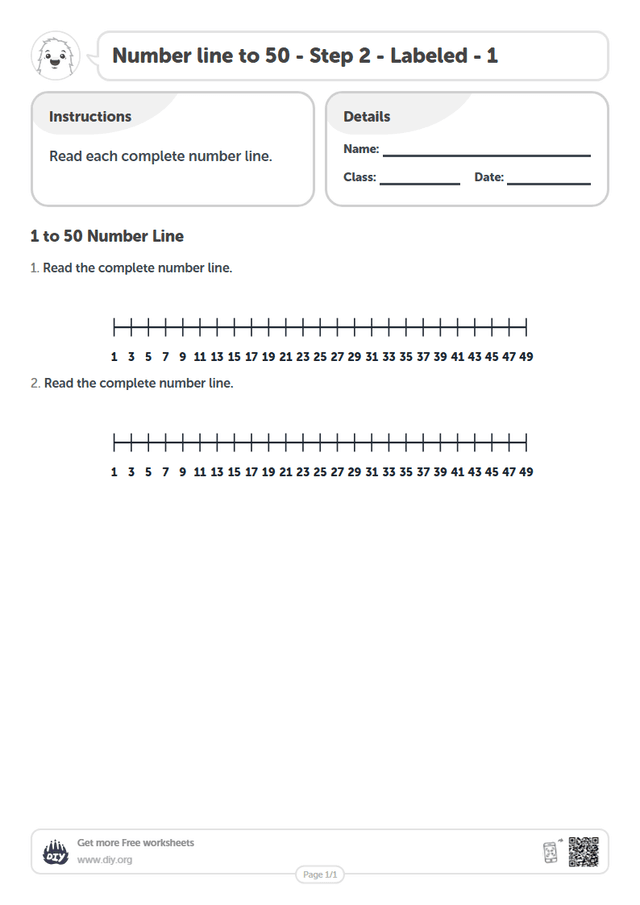 Number line to 50 - Step 2 - Labeled - 1 page 1