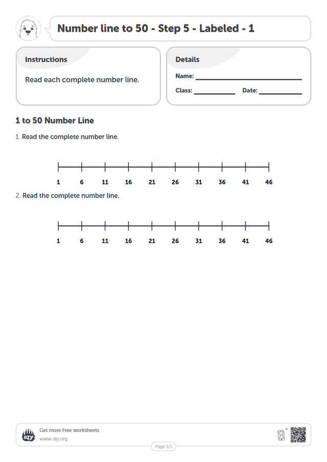 Number line to 50 - Step 5 - Labeled - 1 page 1