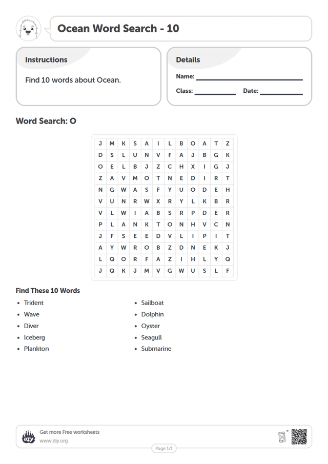 Ocean Word Search page 1