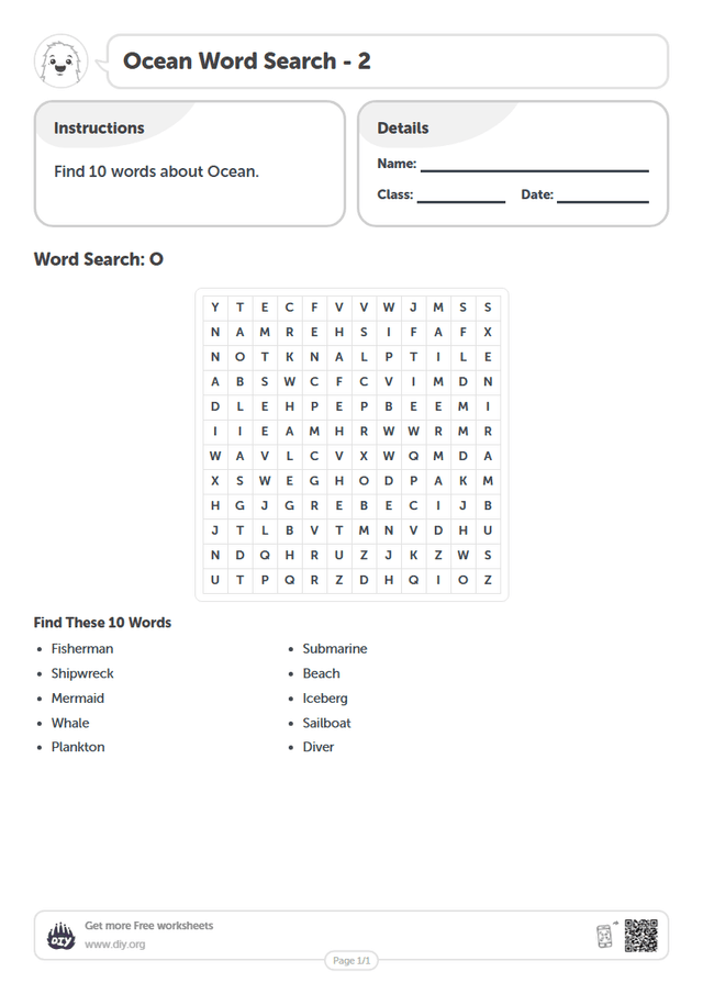 Ocean Word Search page 1