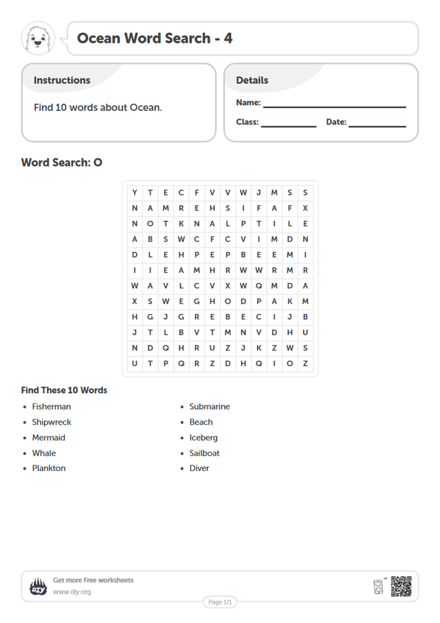 Ocean Word Search page 1